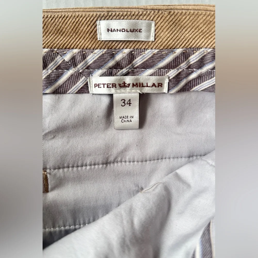 Peter Millar Pants Men 34x31 Brown Nanoluxe Corduroy Flat Front‎ Casual Normcore